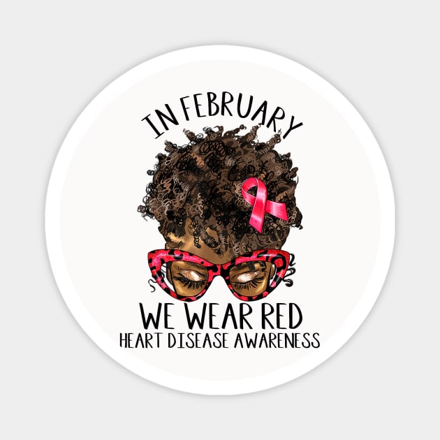 In February We Wear Red Heart Disease Awareness Messy Bun Magnet by jadolomadolo